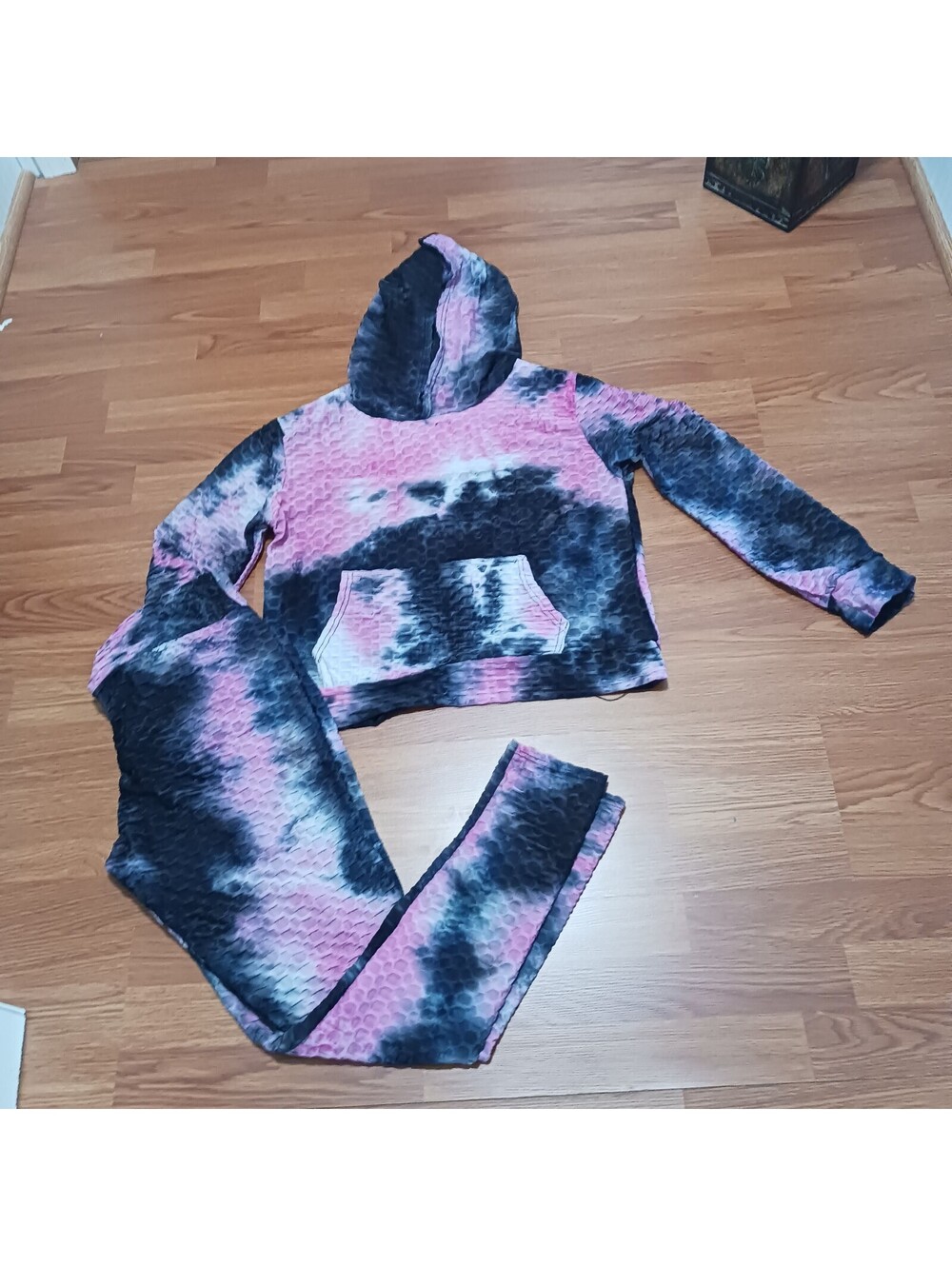 Women's Pink and Grey  TY die  Spots  Athletic Hooded Outfit Size  2X